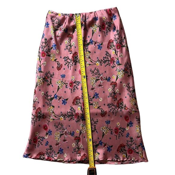 Forgotten Grace Satin Midi Skirt Pink Mauve Floral Print Size M - Picture 4 of 7